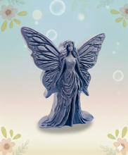Load image into Gallery viewer, Handmade vegan soaps featuring a large detailed fairy and packed in beautiful eco friendly packaging crafted with natural French clays, activated charcoal and essential oils. a eco-friendly, zero waste gift that’s cruelty-free, skin-nourishing, and perfect for fairy lovers and whimsical themed gifts. small business UK