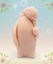 Load image into Gallery viewer, Handmade vegan soaps featuring a penguin holding a love heart packaged in beautiful eco friendly packaging crafted with natural French clays, activated charcoal and essential oils. a eco-friendly, zero waste gift that’s cruelty-free, skin-nourishing, and perfect for penguin lovers, christmas gifts and animal themed gifts. small business UK