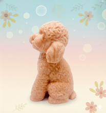 Load image into Gallery viewer, Handmade vegan soaps featuring a large detailed cockapoo dog wrapped in beautiful eco friendly packaging crafted with natural French clays, activated charcoal and essential oils. a eco-friendly, zero waste gift that’s cruelty-free, skin-nourishing, and perfect gift for cockapoo owners, dog lovers and animal themed gifts. small business UK