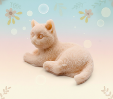 Load image into Gallery viewer, Handmade vegan soaps featuring a lazy cat, in beautiful eco friendly packaging. crafted with natural French clays, activated charcoal and essential oils. a eco-friendly, zero waste gift that’s cruelty-free, skin-nourishing, the perfect gift for cat lovers or for animal lovers. small business UK