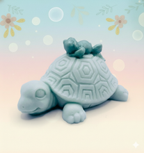 Load image into Gallery viewer, Turtle gift. Frog gift. Zero waste gift. Modern gift idea. Handmade home style. Slow and steady wins the race… especially when you’ve got a little frog friend catching a ride! 🐢💚 This adorable Turtle & Frog Soap is handmade with love, gentle on the skin and kind to the planet! Guaranteed to raise a smile every time you use it!!! 😃