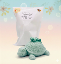Load image into Gallery viewer, Turtle gift. Frog gift. Zero waste gift. Modern gift idea. Handmade home style. Slow and steady wins the race… especially when you’ve got a little frog friend catching a ride! 🐢💚 This adorable Turtle & Frog Soap is handmade with love, gentle on the skin and kind to the planet! Guaranteed to raise a smile every time you use it!!! 😃