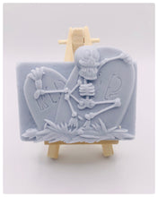 Load image into Gallery viewer, Halloween Gift | Skull Gift | Birthday gift, RIP Skeleton & Gravestone Vegan Soap Eco Conscious Gift - 
Add some spooky fun to your bathroom with this amazing soap featuring a skeleton rising from his grave. Available in your choice of colour and essential oil.