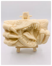 Load image into Gallery viewer, Dinosaur Gift | dinosaur Lover Gift | dragon Lover Gift | alternative Gift | Dinosaur Vegan Soap This incredible dinosaur soap is the perfect gift for any dinosaur or mystical creatures fan! All soaps are handmade fresh to order,, vegan, cruelty free and available in your choice of colour and essential oil All our soaps are made with natural clays and essential oils to gently cleanse and nourish your skin. Plus, they come in eco-friendly packaging so you can feel good about your purchase and the environment