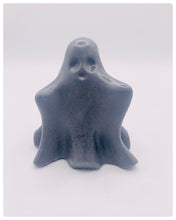 Load image into Gallery viewer, Handmade vegan soaps shaped as a cute ghost. crafted with natural French clays, activated charcoal and essential oils. a eco-friendly, zero waste gift that’s cruelty-free, skin-nourishing, and perfect for Halloween and gifting. Small business UK.