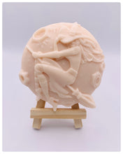 Load image into Gallery viewer, Handmade vegan soap featuring a witch flying on her broomstick and packaged in beautiful eco friendly packaging. crafted with natural French clays, activated charcoal and essential oils. a eco-friendly, zero waste gift that’s cruelty-free, skin-nourishing, and perfect for horror lovers and halloween themed gifts. Small business UK