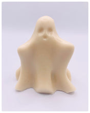 Load image into Gallery viewer, Handmade vegan soaps shaped as a cute ghost. crafted with natural French clays, activated charcoal and essential oils. a eco-friendly, zero waste gift that’s cruelty-free, skin-nourishing, and perfect for Halloween and gifting. Small business UK.