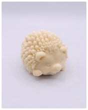 Load image into Gallery viewer, Handmade vegan soaps featuring a cute waving hedgehog, packaged in beautiful eco friendly packaging. crafted with natural French clays, activated charcoal and essential oils. a eco-friendly, zero waste gift that’s cruelty-free, skin-nourishing, the perfect gift for hedgehog lovers and animal lovers. small business UK
