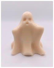 Load image into Gallery viewer, Handmade vegan soaps shaped as a cute ghost. crafted with natural French clays, activated charcoal and essential oils. a eco-friendly, zero waste gift that’s cruelty-free, skin-nourishing, and perfect for Halloween and gifting. Small business UK.