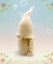 Load image into Gallery viewer, Handmade vegan soap featuring a girl gnome with long plaits packed in beautiful eco friendly packaging. crafted with natural French clays, activated charcoal and essential oils. a eco-friendly, zero waste gift that’s cruelty-free, skin-nourishing, and perfect for gnome lovers or animal themed gifts. Small business UK