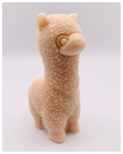 Load image into Gallery viewer, Handmade vegan soap featuring a cute detailed alpaca / llama. crafted with natural French clays, activated charcoal and essential oils. a eco-friendly, zero waste gift that’s cruelty-free, skin-nourishing, and perfect for animal lovers and llama alpaca lovers. Small Business UK