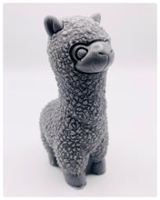 Load image into Gallery viewer, Handmade vegan soap featuring a cute detailed alpaca / llama. crafted with natural French clays, activated charcoal and essential oils. a eco-friendly, zero waste gift that’s cruelty-free, skin-nourishing, and perfect for animal lovers and llama alpaca lovers. Small Business UK