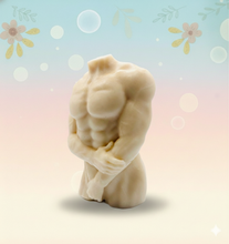 Load image into Gallery viewer, Handmade vegan soaps featuring a masculine male sculpture, packaged in beautiful eco friendly packaging. crafted with natural French clays, activated charcoal and essential oils. a eco-friendly, zero waste gift that’s cruelty-free, skin-nourishing, the perfect gift for Pride or hen party gifts. small business UK