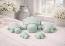 Load image into Gallery viewer, Handmade vegan soaps featuring a set of 5 turtle family soaps and gift boxed in beautiful eco friendly packaging