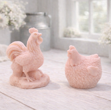 Load image into Gallery viewer, Two pink chicken and rooster vegan soaps figure gift set
