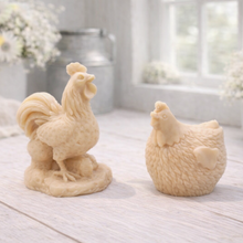 Load image into Gallery viewer, Two yellow chicken and rooster vegan soaps figure gift set