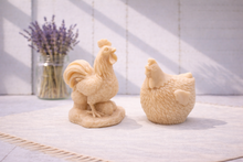 Load image into Gallery viewer, Two chicken and rooster vegan soaps figure gift set