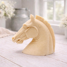 Load image into Gallery viewer, Decorative horse head vegan soap sculpture gift on a farmhouse decor wooden surface with a soft, blurred background