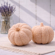 Load image into Gallery viewer, Two chunky pumpkin vegan soaps / gift set on a textured surface with a light background