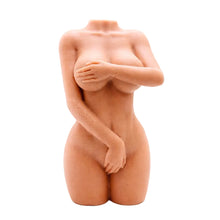 Load image into Gallery viewer, A 3D handmade vegan soap sculpted into a detailed female torso with soft, realistic curves and defined musculature and displayed in a bright farmhouse setting.