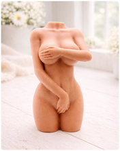 Load image into Gallery viewer, A handmade vegan soap sculpted into a detailed female torso with soft, realistic curves and defined musculature and displayed in a bright farmhouse setting.