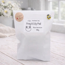 Load image into Gallery viewer, Handmade soap packaging with branding and product details on a light wooden surface.