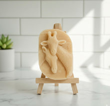 Load image into Gallery viewer, Soap with giraffe design on a small wooden easel against a light background