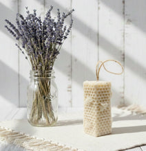 Load image into Gallery viewer, Handmade vegan soaps featuring a gorgeous bee and honeycomb design soap on a rope.