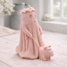 Load image into Gallery viewer, handmade vegan soap featuring a ghost with a flower crown walking a small dog, set against a soft pastel background for a whimsical farmhouse decor touch.