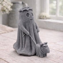 Load image into Gallery viewer, handmade vegan soap featuring a ghost with a flower crown walking a small dog, set against a soft pastel background for a whimsical farmhouse decor touch.