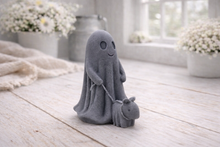 Load image into Gallery viewer, handmade vegan soap featuring a smiling ghost walking a small dog on a lead,