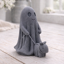 Load image into Gallery viewer, handmade vegan soap featuring a smiling ghost walking a small dog on a lead,