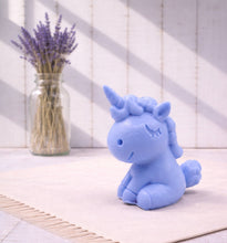 Load image into Gallery viewer, Handmade vegan soaps featuring a cute happy unicorn wrapped in beautiful eco friendly packaging.