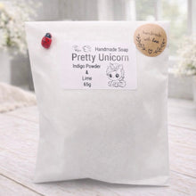 Load image into Gallery viewer, Handmade soap packaging with 'Pretty Unicorn' branding on a light wooden surface.