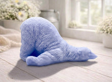 Load image into Gallery viewer, Huge highly detailed polar bear shaped vegan bar soap, handmade and resting on a rustic wooden table with floral backdrop - ideal sustainable gift idea for animal lovers