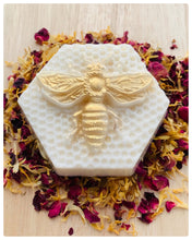 Load image into Gallery viewer, bee gift bee lover gift bee hamper eco conscious gift Queen Bee Vegan Soap *Wooden display easels are available to purchase on a separate listing This beautifully detailed ‘Queen Bee’ soap is vegan, cruelty free and available in your choice of essential oil. Wrapped in gorgeous eco-friendly packaging. All our soaps are made with natural essential oils to gently cleanse and nourish your skin. Plus, they come in eco-friendly packaging so you can feel good about your purchase and the environment