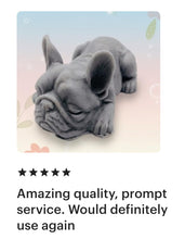 Load image into Gallery viewer, A highly detailed handmade French Bulldog puppy soap, captured in a peaceful sleeping pose with realistic fur texture 5 star review 
