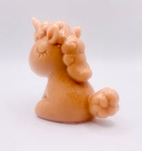 Load image into Gallery viewer, Handmade vegan soaps featuring a cute happy unicorn wrapped in beautiful eco friendly packaging. crafted with natural French clays, activated charcoal and essential oils. a eco-friendly, zero waste gift that’s cruelty-free, skin-nourishing, the perfect gift for unicorn lovers, or for animal lover gifts. small business UK
