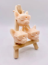 Load image into Gallery viewer, French bulldog gift - French bulldog owner - dog lover gift Dog Walker gift _ dog groomer gift - Flashy French Bulldog Faces - Set of 3 - Gift Boxed -Vegan Soap 
This novelty set of three ‘Flashy Frenchie’ hand soaps are available in your choice of colour and essential oil. The perfect gift for any French Bulldog lover! 

This product is gift boxed in eco friendly packaging..
*Wooden soap display easels are available to purchase in a separate listing 
