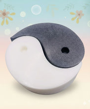 Load image into Gallery viewer, Handmade vegan soaps featuring a set of two yin and yang soaps, beautifully gift boxed in eco friendly packaging. crafted with natural French clays, activated charcoal and essential oils. a eco-friendly, zero waste gift that’s cruelty-free, skin-nourishing, and perfect for yoga lover gifts and gifts for her. Small business UK
