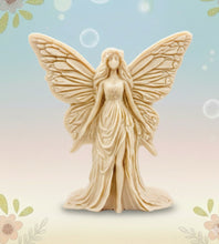 Load image into Gallery viewer, Handmade vegan soaps featuring a  large detailed fairy and packed in beautiful eco friendly packaging crafted with natural French clays, activated charcoal and essential oils. a eco-friendly, zero waste gift that’s cruelty-free, skin-nourishing, and perfect for fairy lovers and whimsical themed gifts. small business UK

