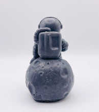 Load image into Gallery viewer, Handmade vegan soaps featuring a detailed astronaut / spaceman sitting  on the moon. crafted with natural French clays, activated charcoal and essential oils. a eco-friendly, zero waste gift that’s cruelty-free, skin-nourishing, and perfect for space lover gifts. gifts for him. Wrapped in beautiful eco friendly packaging. Small Business UK
