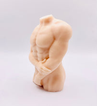 Load image into Gallery viewer, Handmade vegan soaps featuring a masculine male sculpture, packaged in beautiful eco friendly packaging. crafted with natural French clays, activated charcoal and essential oils. a eco-friendly, zero waste gift that’s cruelty-free, skin-nourishing, the perfect gift for Pride or hen party gifts. small business UK
