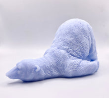 Load image into Gallery viewer, Handmade vegan soaps featuring a huge lazy polar bear with his bum up in the air.  gift boxed in beautiful eco friendly packaging. crafted with natural French clays, activated charcoal and essential oils. a eco-friendly, zero waste gift that’s cruelty-free, skin-nourishing, the perfect gift for polar bear lovers, Christmas gifts or for animal lover gifts. small business UK
