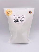 Load image into Gallery viewer, Turtle gift. Frog gift. Zero waste gift. Modern gift idea. Handmade home style. Slow and steady wins the race… especially when you’ve got a little frog friend catching a ride! 🐢💚 This adorable Turtle &amp; Frog Soap is handmade with love, gentle on the skin and kind to the planet! Guaranteed to raise a smile every time you use it!!! 😃 

Perfect for nature lovers, animal fans, or anyone who enjoys a bit of fun in their self-care routine. These two are the ultimate bathroom buddies! 🌿✨
