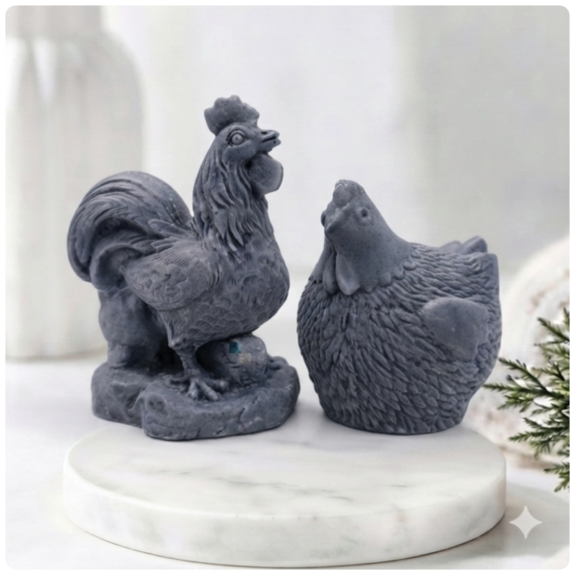 Two chicken and rooster vegan soaps figure gift set 
