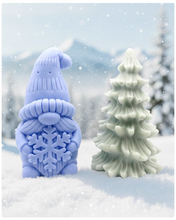 Load image into Gallery viewer, Handmade vegan snowdrop gnome and Christmas tree shaped vegan soaps gift boxed.  crafted with natural French clays, activated charcoal and essential oils. a eco-friendly, zero waste gift that’s cruelty-free, skin-nourishing, and perfect for gifting.
