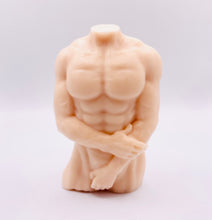 Load image into Gallery viewer, Handmade vegan soaps featuring a masculine male sculpture, packaged in beautiful eco friendly packaging. crafted with natural French clays, activated charcoal and essential oils. a eco-friendly, zero waste gift that’s cruelty-free, skin-nourishing, the perfect gift for Pride or hen party gifts. small business UK
