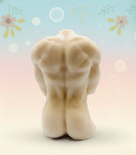 Load image into Gallery viewer, Handmade vegan soaps featuring a masculine male sculpture, packaged in beautiful eco friendly packaging. crafted with natural French clays, activated charcoal and essential oils. a eco-friendly, zero waste gift that’s cruelty-free, skin-nourishing, the perfect gift for Pride or hen party gifts. small business UK
