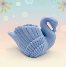 Load image into Gallery viewer, Handmade vegan soaps featuring a  graceful swan and packed in beautiful eco friendly packaging crafted with natural French clays, activated charcoal and essential oils. a eco-friendly, zero waste gift that’s cruelty-free, skin-nourishing, and perfect for swan lovers, wedding favours and animal themed gifts. small business UK
